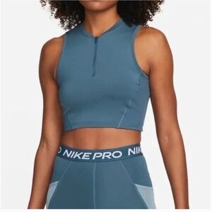 Nike Pro Dri-FIT Cropped Half Zip Tank Top Ash Green Size Extra Small